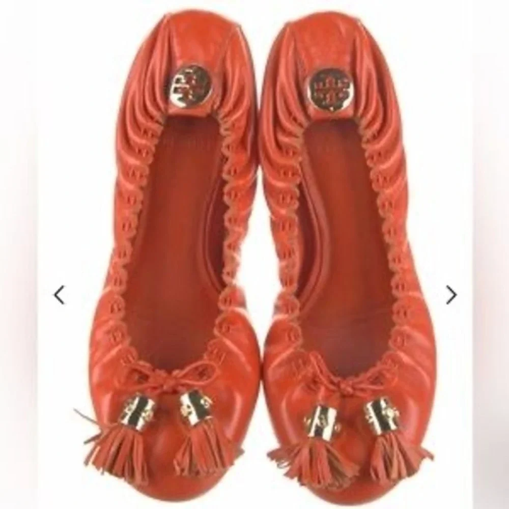 Tory Burch Reese flats women's size 8 Orange w/ box